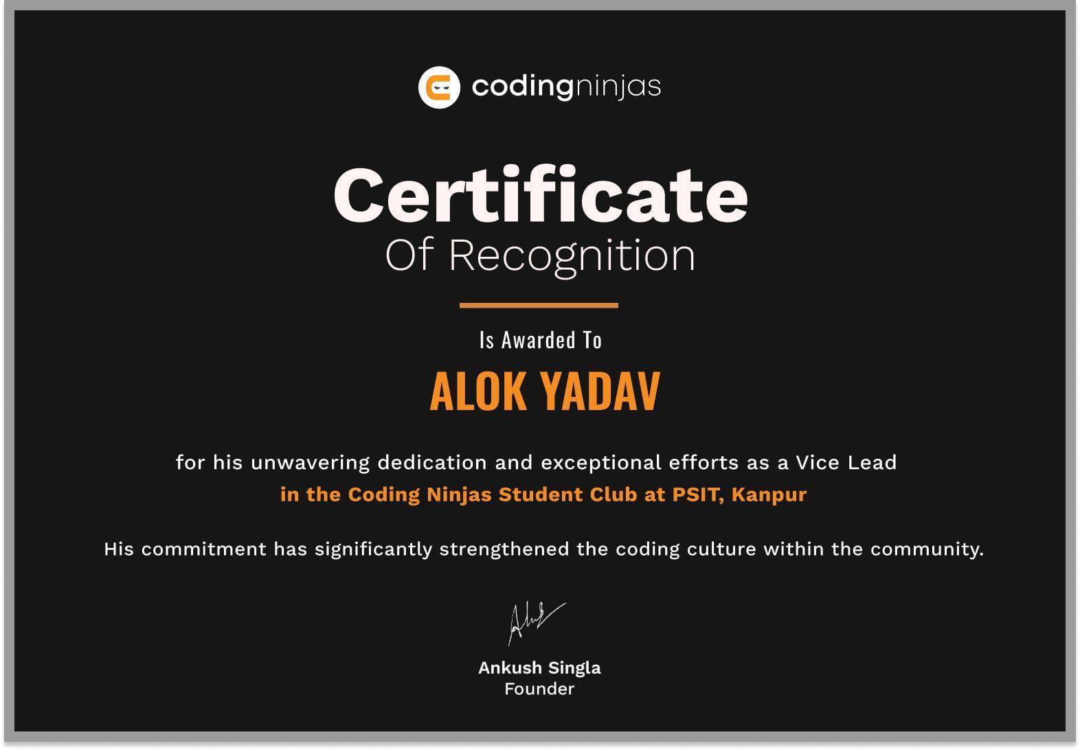 Vice Lead Certificate