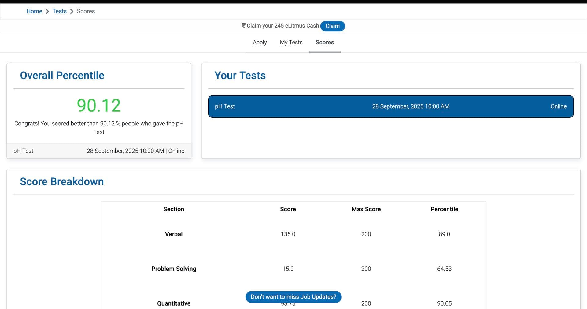 eLitmus pH Test — 90.12 Percentile
